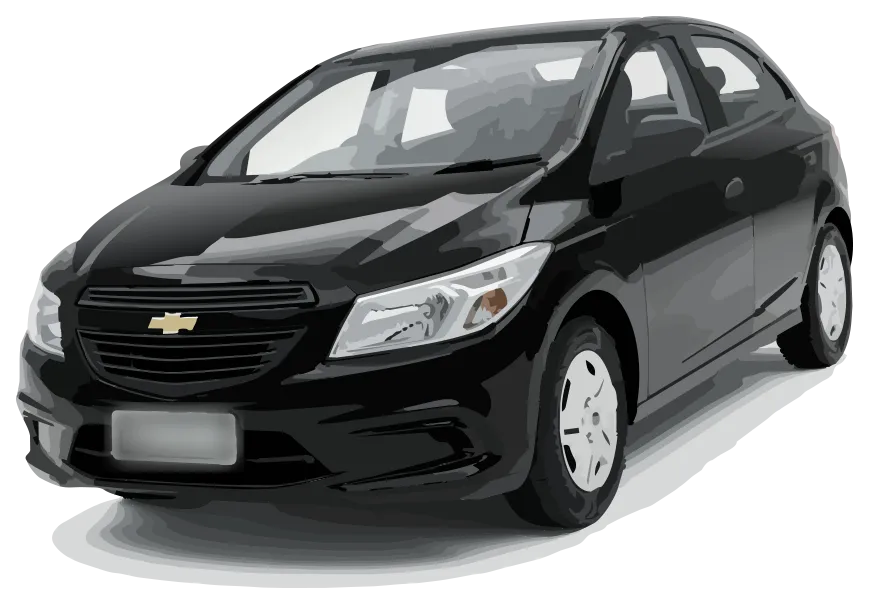 Ilustração do Chevrolet Onix Joy 2018 preto, vista dianteira em três quartos